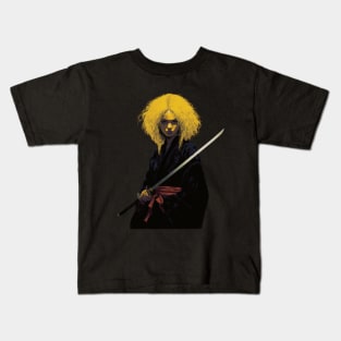 Ninja Queen: Retro Anime Warrior in Black & Yellow Kids T-Shirt